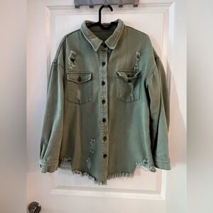 Distressed flannel jacket